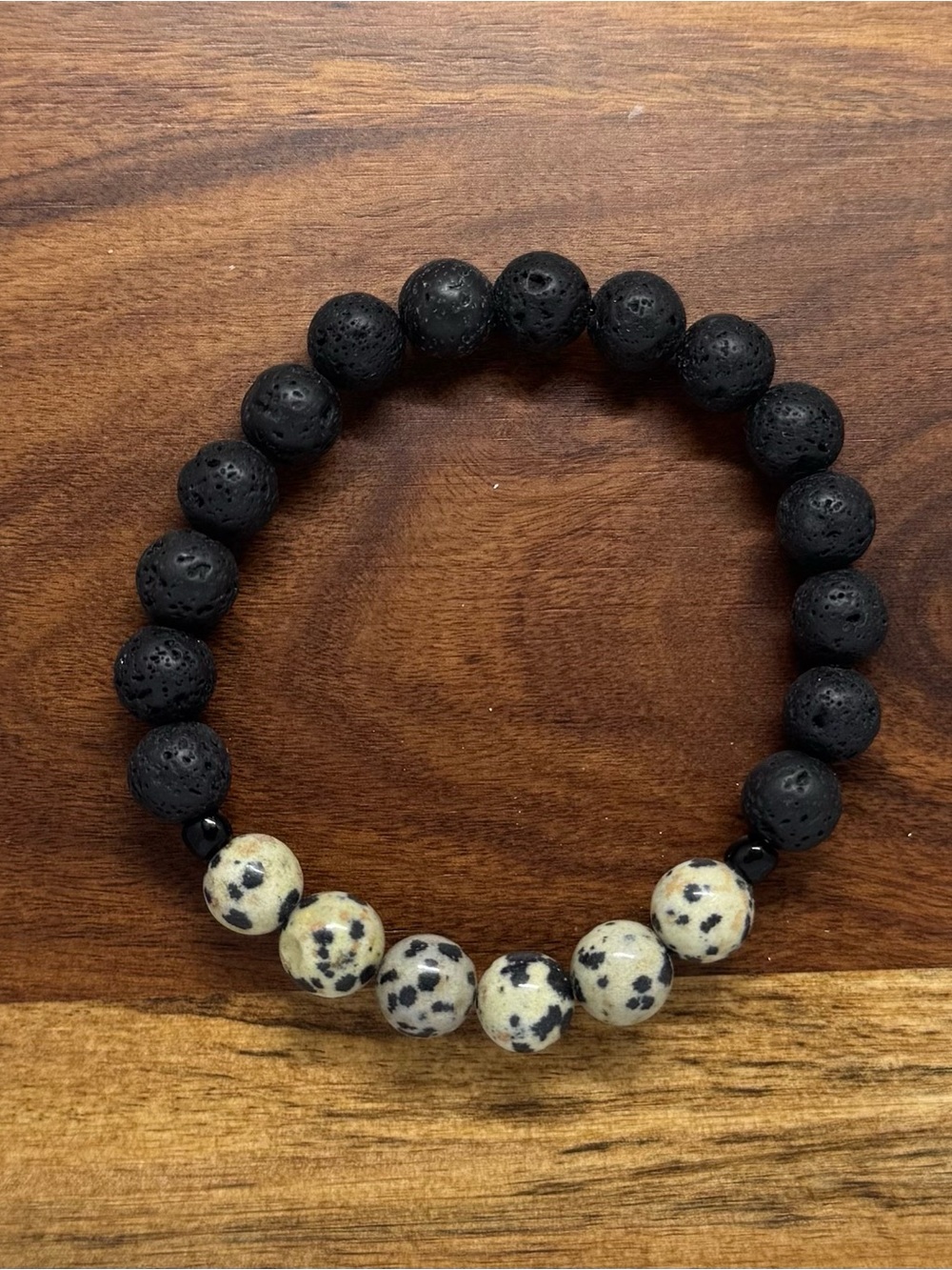 ✨ Handmade Dalmatian Jasper & Lava Stone Stretch Bracelet ✨